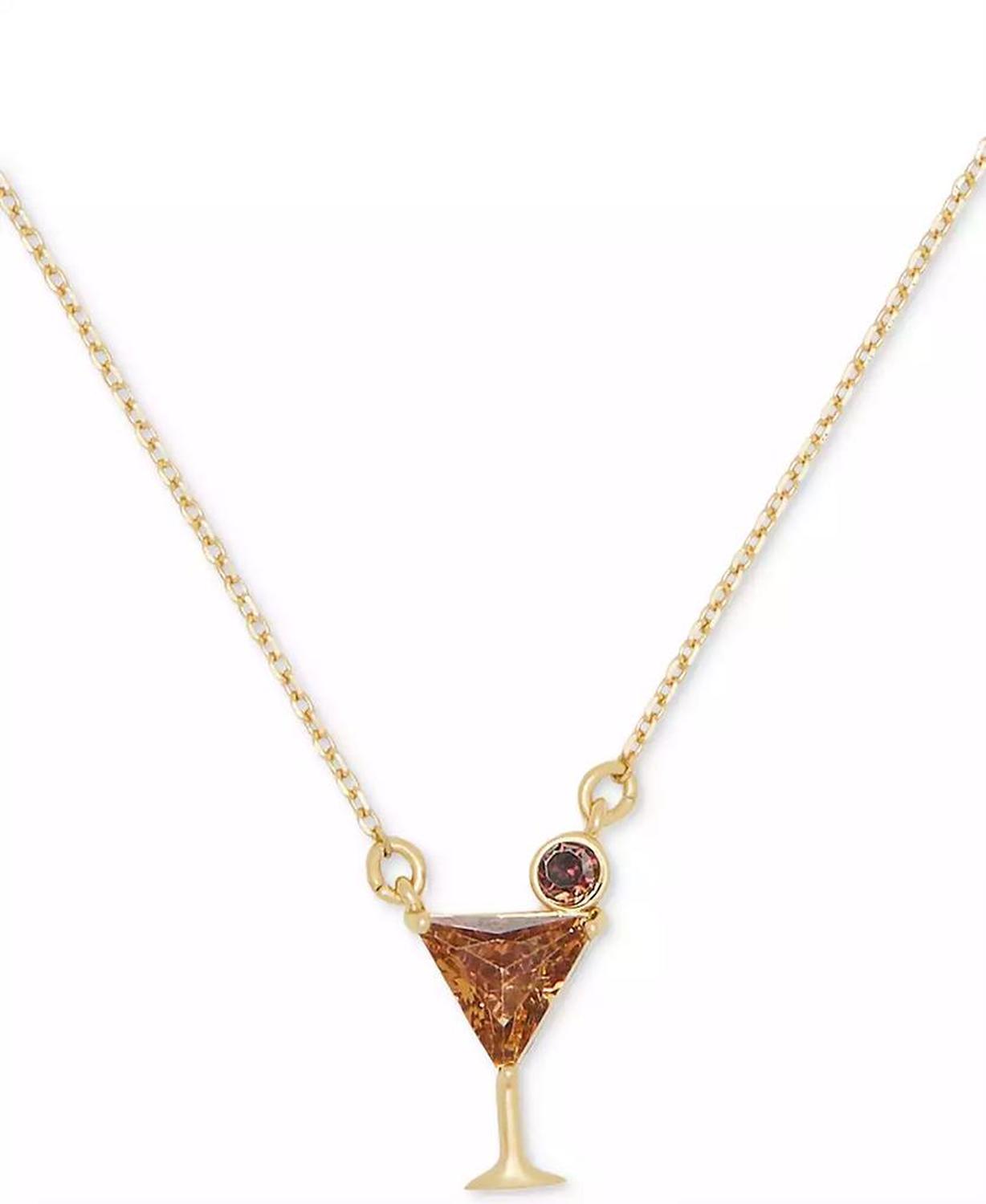 Gold-Tone Color Cubic Zirconia Martini Mini Pendant Necklace, 16" + 3" extender