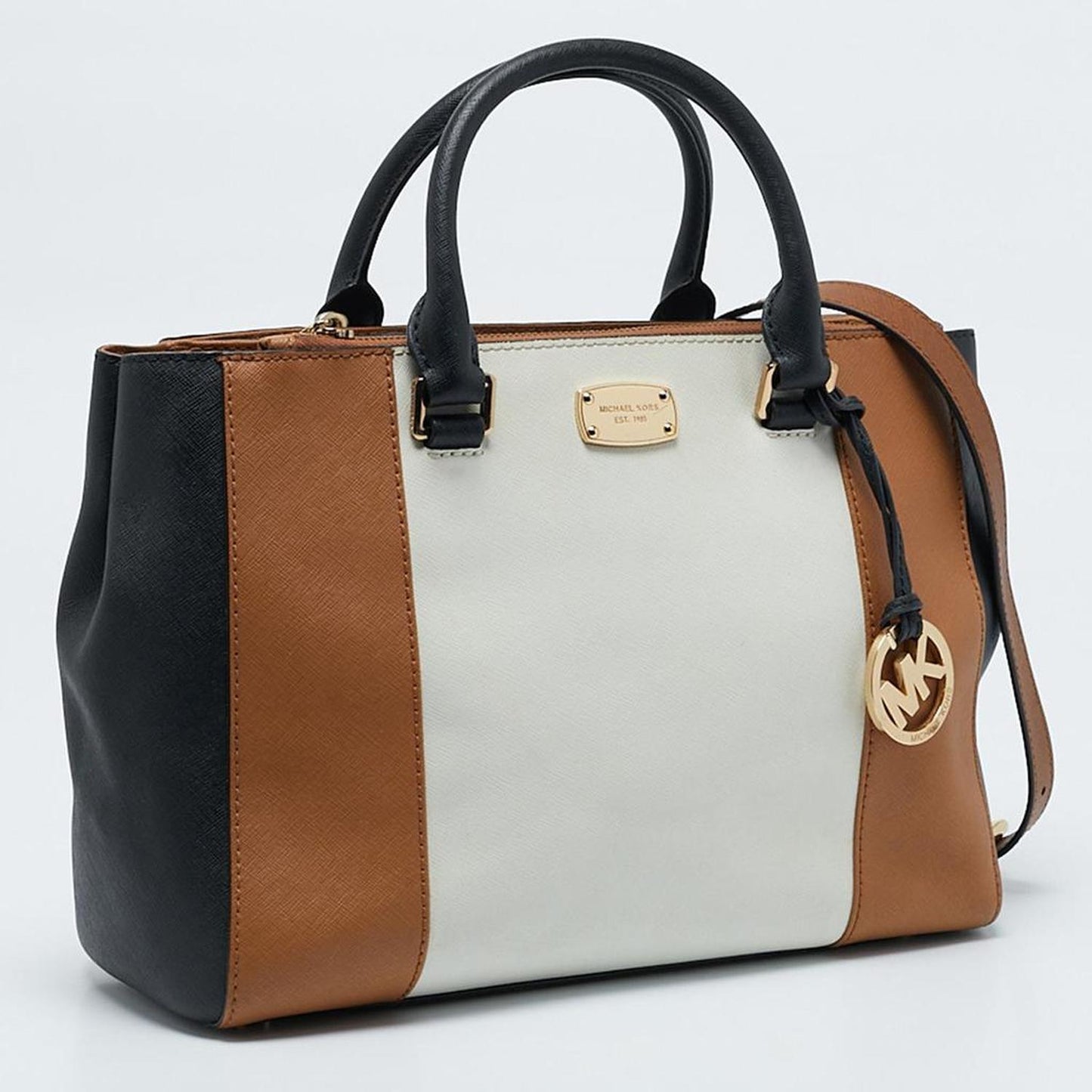 Tricolor Leather Double Zip Colorblock Tote