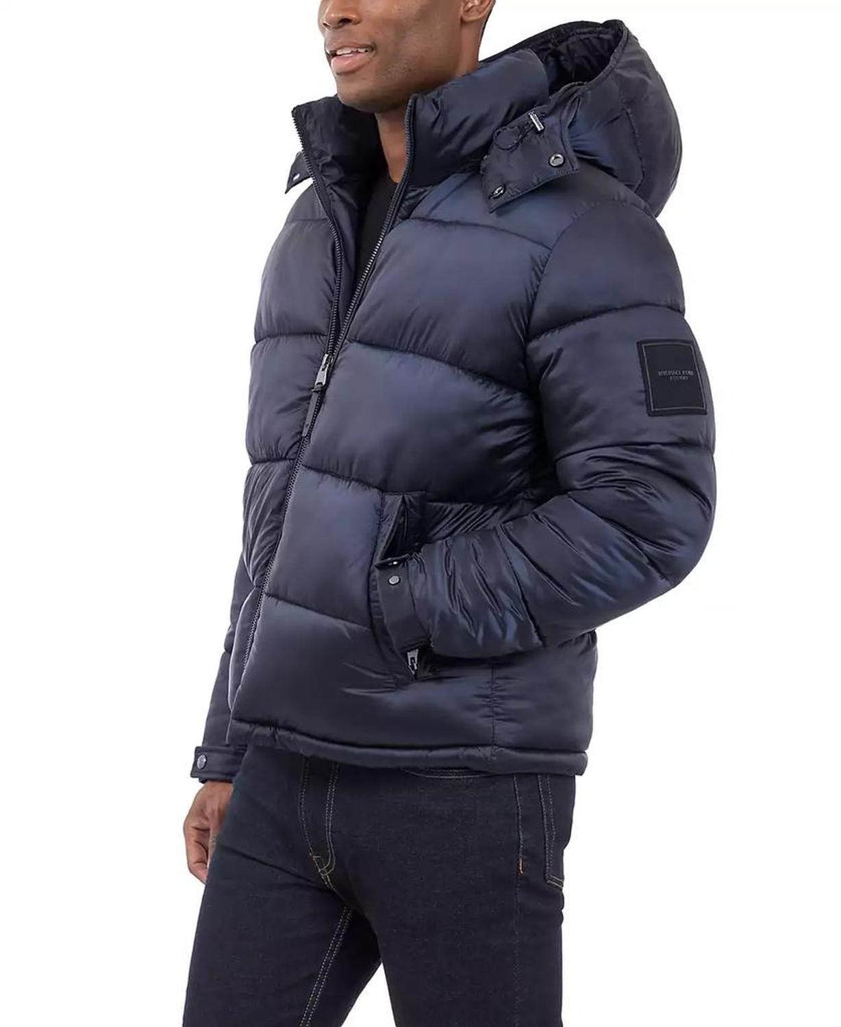 Men's Heavyweight Metallic Finish Hooded Puffer Jacket