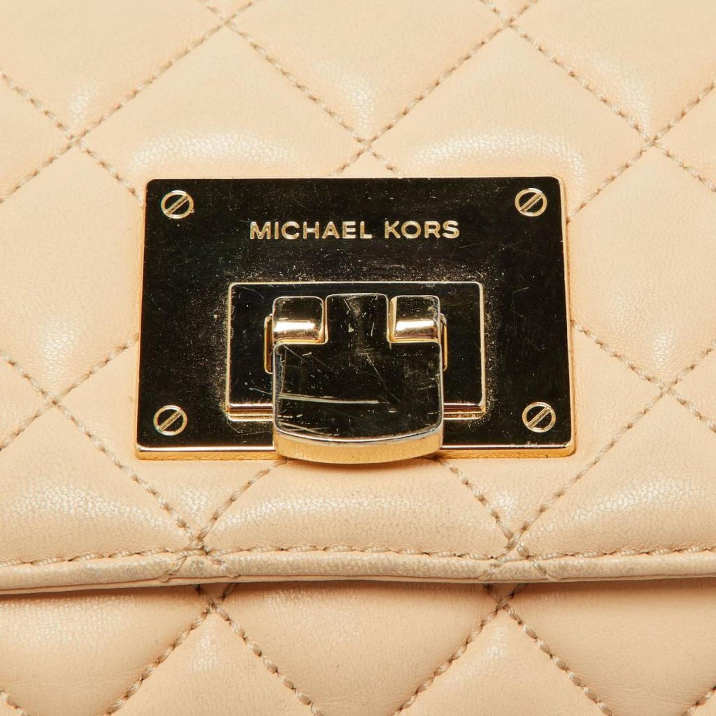 Michael Michael Kors Beige Quilted Leather Sloan Studded Chain Shoulder Bag