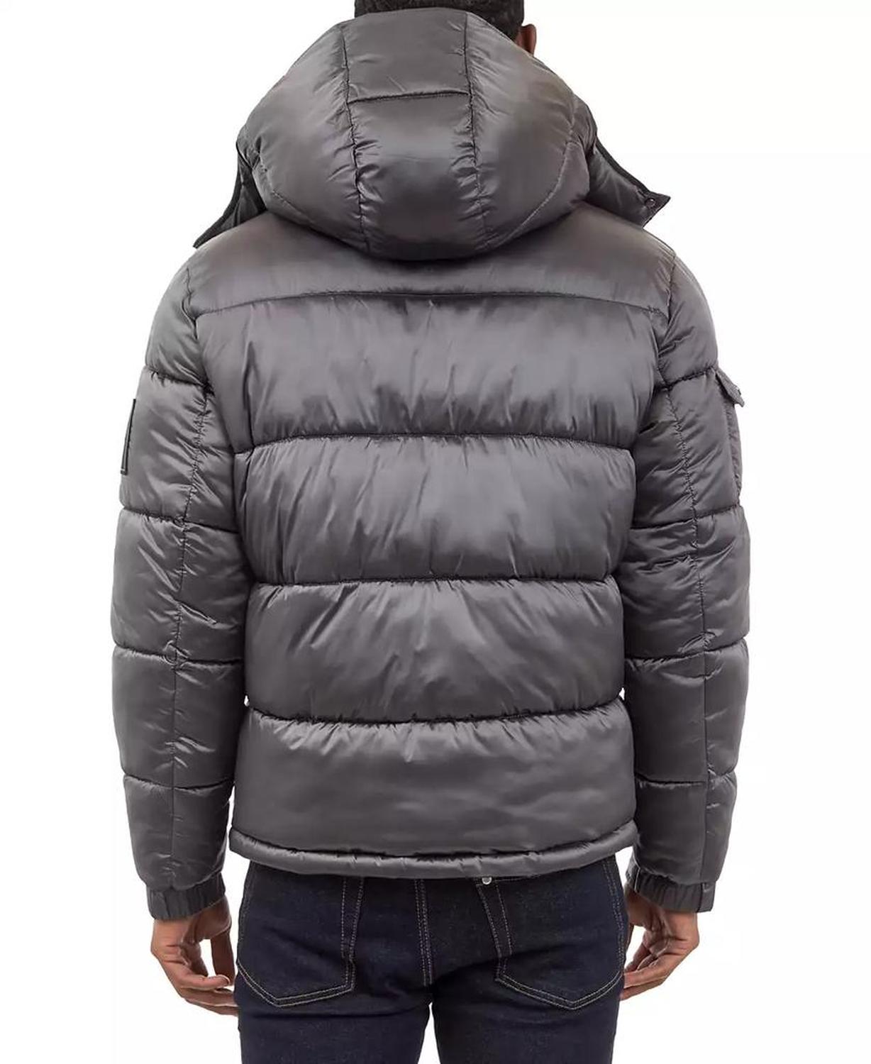 Men's Heavyweight Metallic Finish Hooded Puffer Jacket