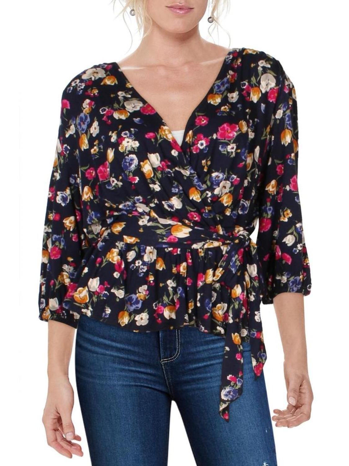 Shianeta Womens Faux Wrap Floral Peplum Top