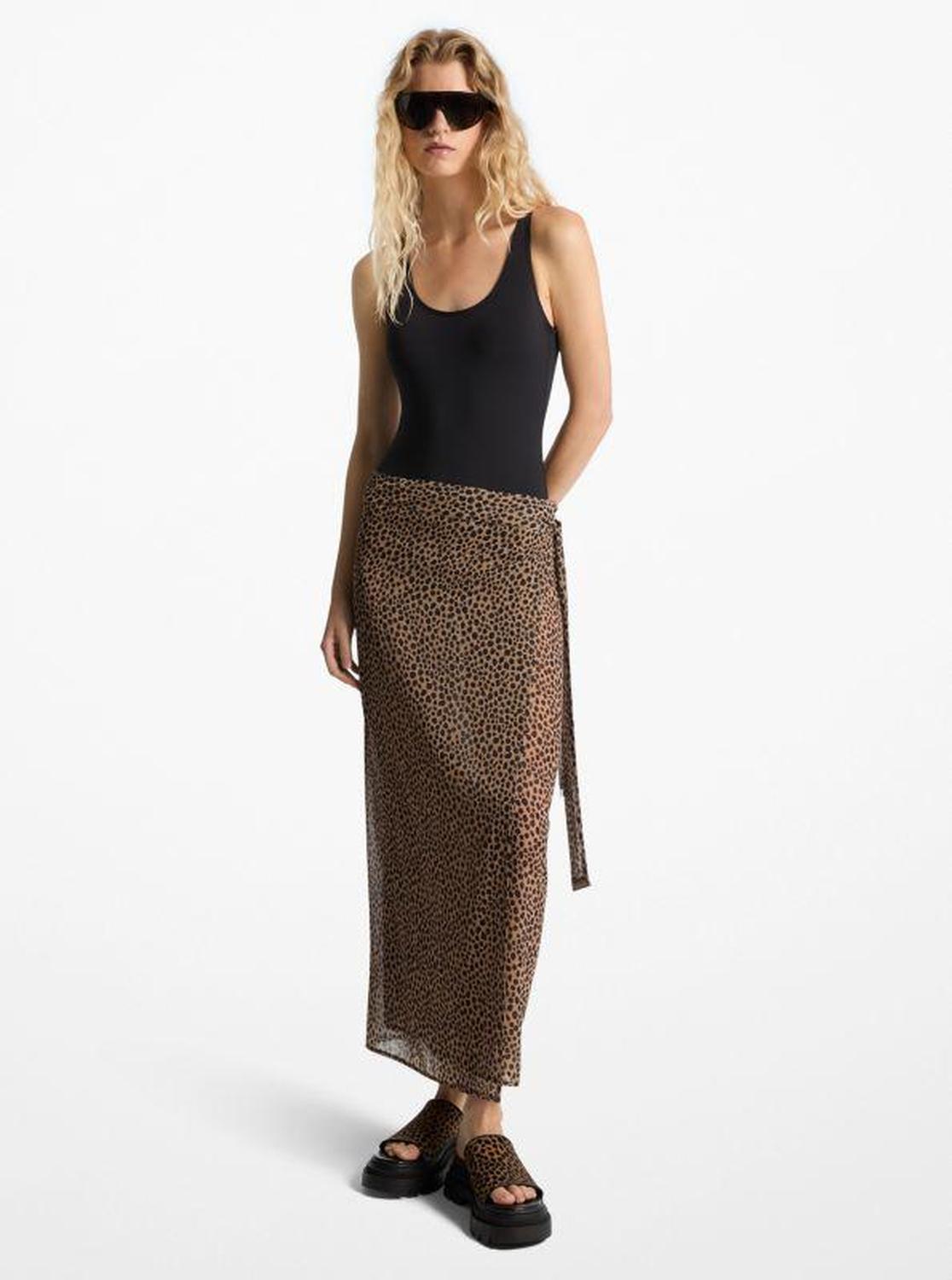 Cheetah Print Chiffon Pareo Wrap Skirt