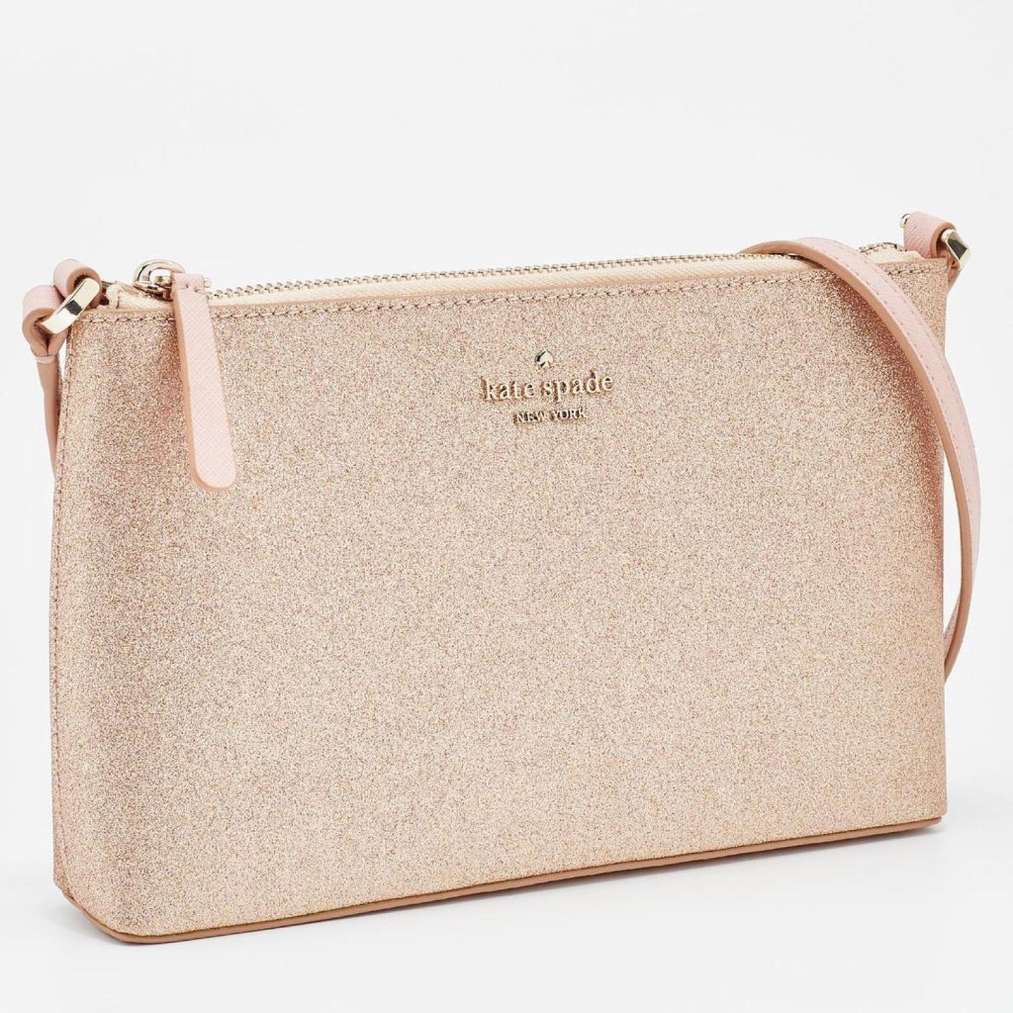 Kate Spade Rose Gold/pink Glitter And Leather Shoulder Bag