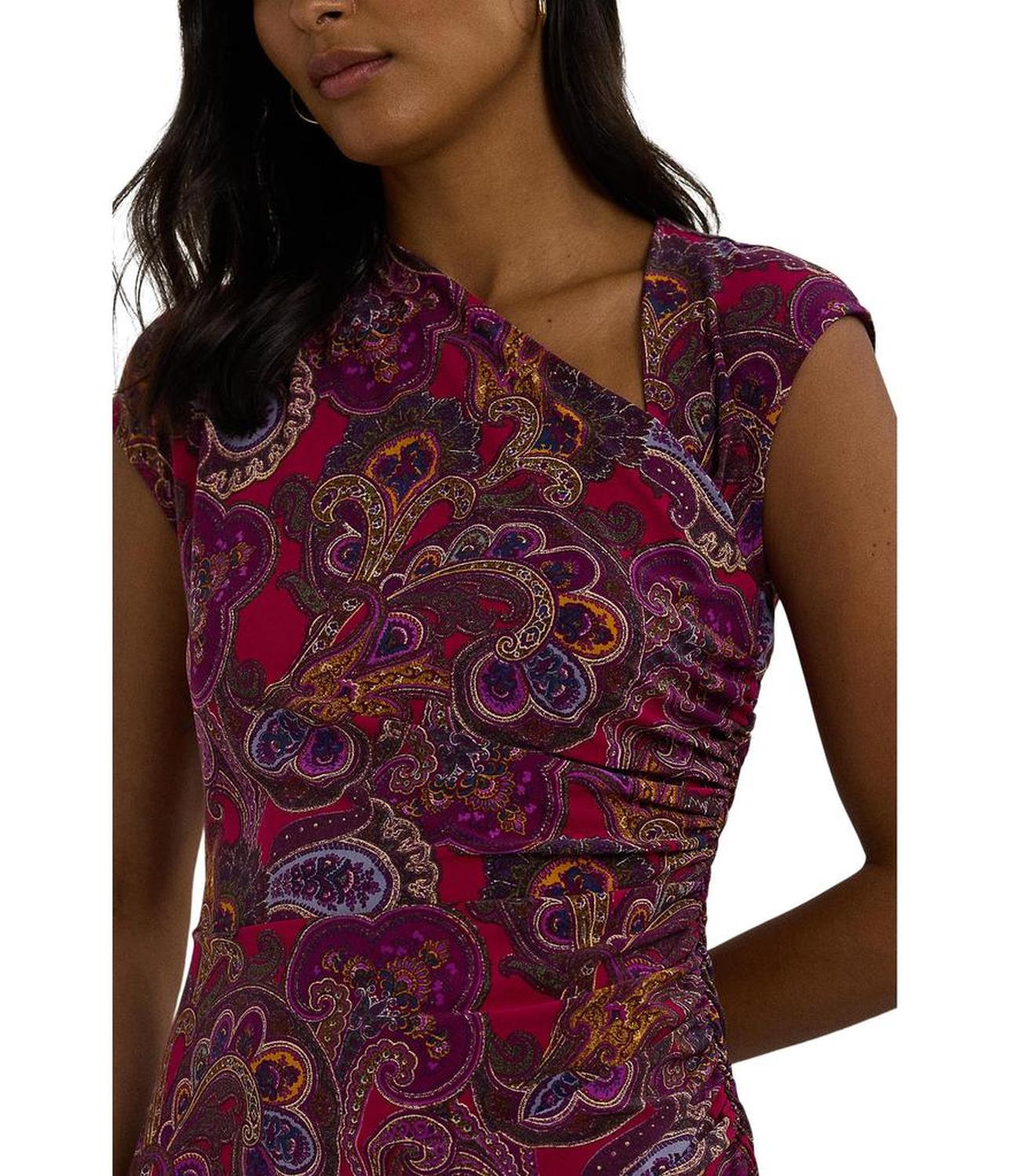 Paisley Stretch Jersey Cap-Sleeve Dress