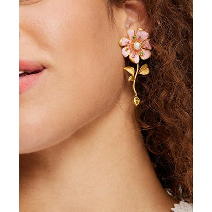 Gold-Tone Bloom In Color Linear Earrings