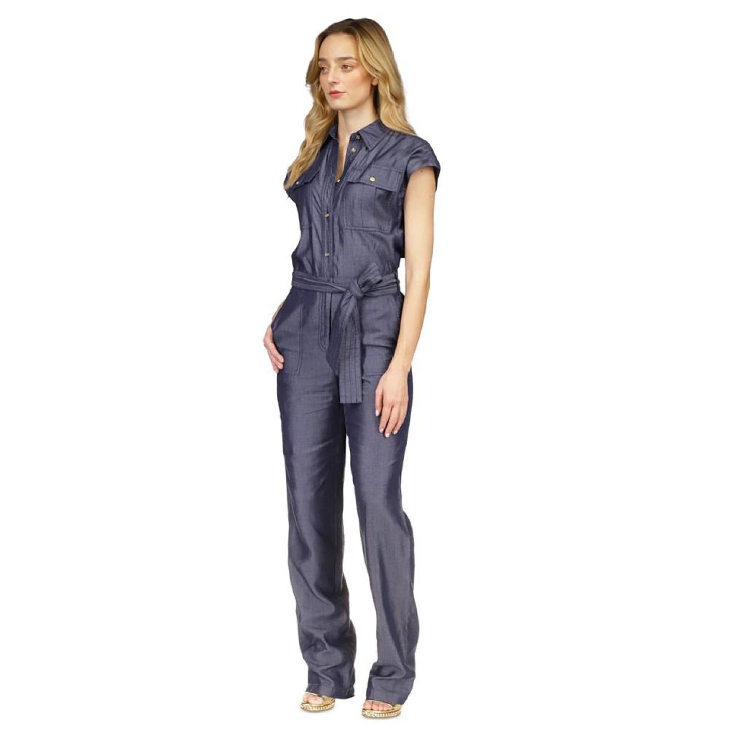 Petite Tie-Waist Button-Front Jumpsuit