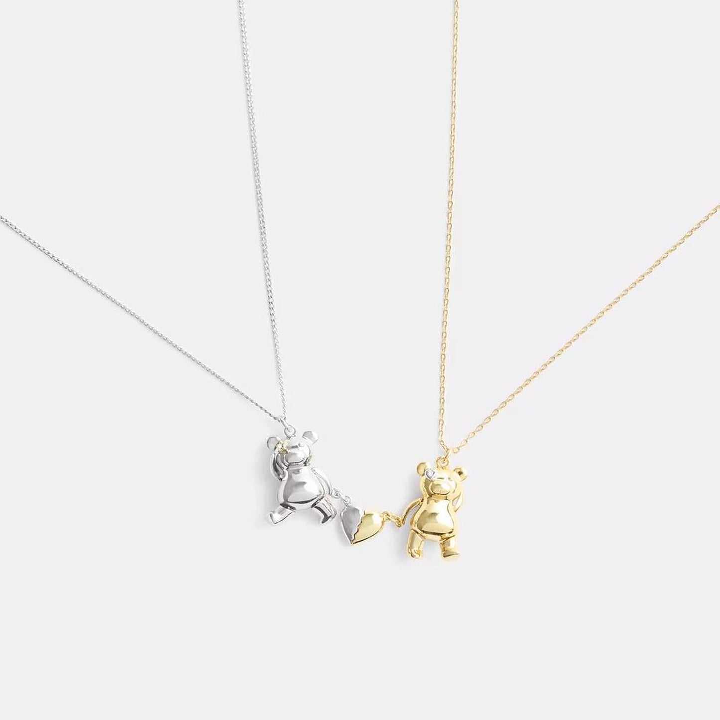 Coach Outlet Teddy Bear Heart Friendship Necklace Set