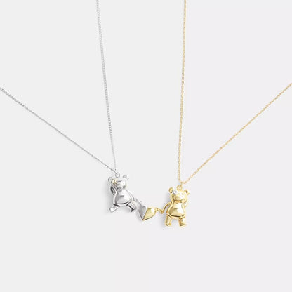 Coach Outlet Teddy Bear Heart Friendship Necklace Set