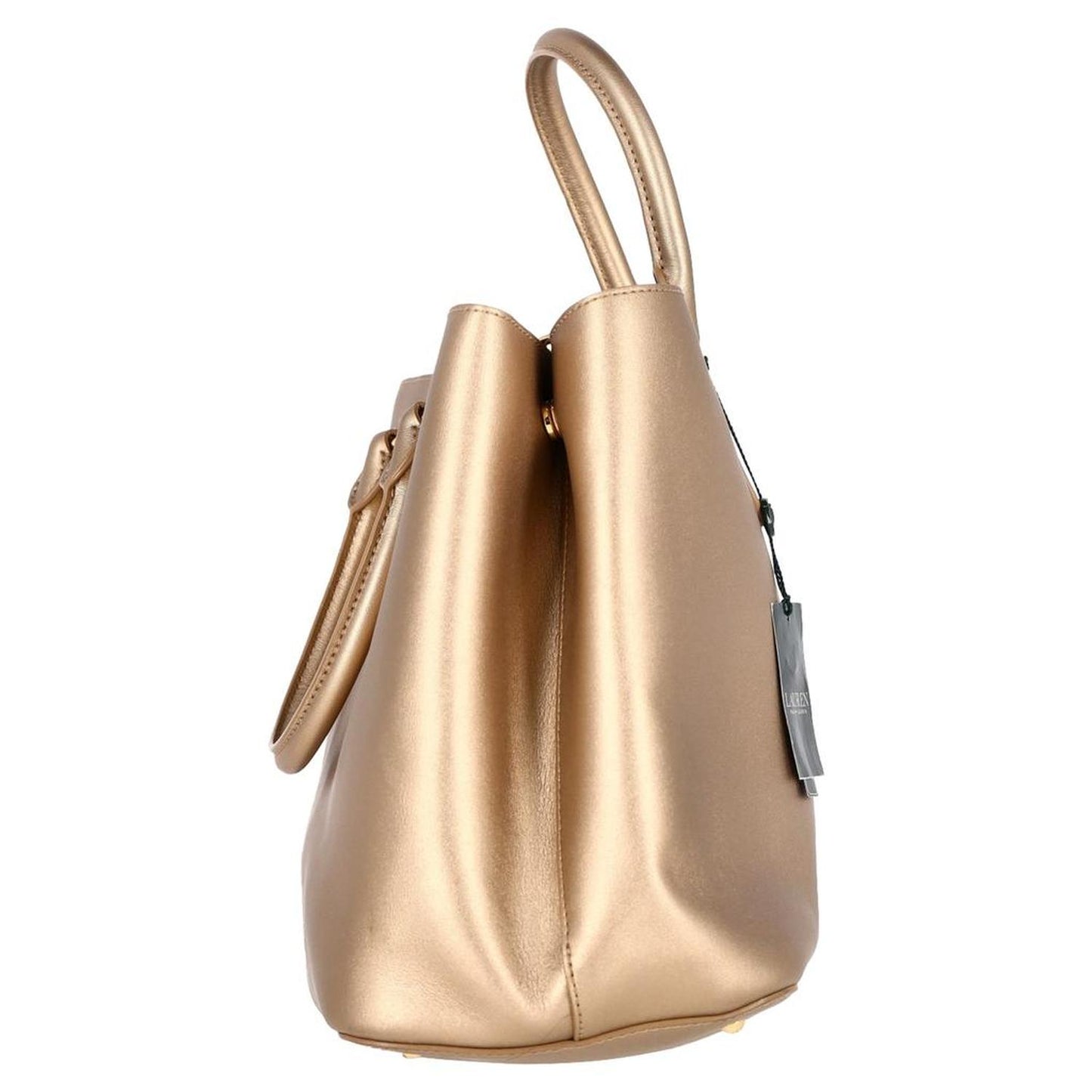 Lauren by Ralph Lauren Double Compartment Satchel Bag in Metallic Gold Leather