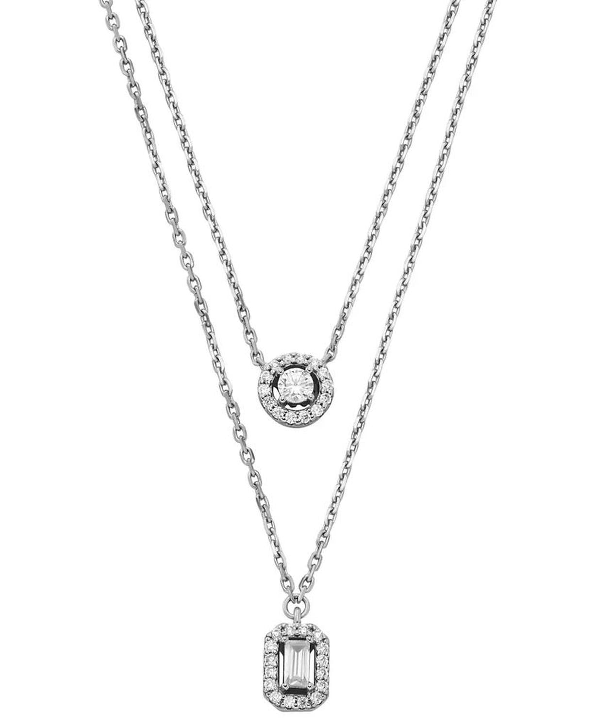 Sterling Silver Halo Double Layer Necklace