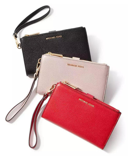 Adele Double-Zip Pebble Leather Phone Wristlet