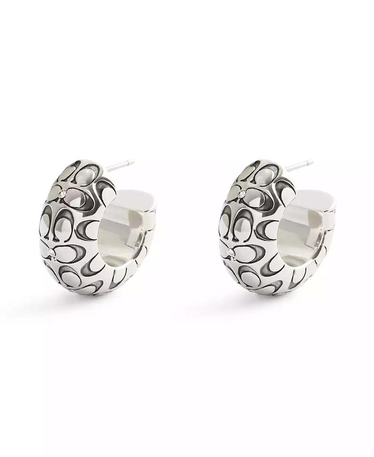 Rhodium Signature Quilted Chubby Huggie Earrings