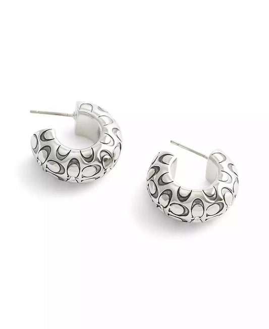 Rhodium Signature Quilted Chubby Huggie Earrings