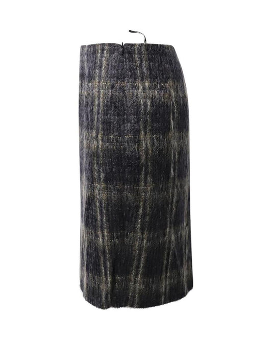 Max Mara Plaid Knee-Length Skirt in Grey Mohair