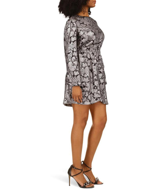 Petite Foil Paisley Long Sleeve Flounce Dress