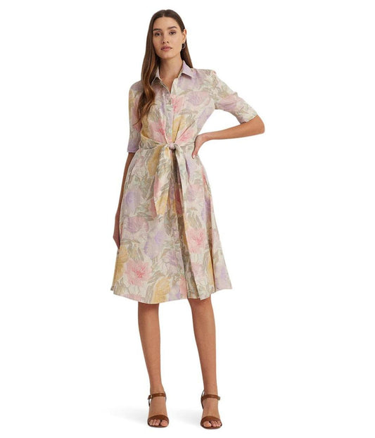 Floral Tie-Front Linen Shirtdress