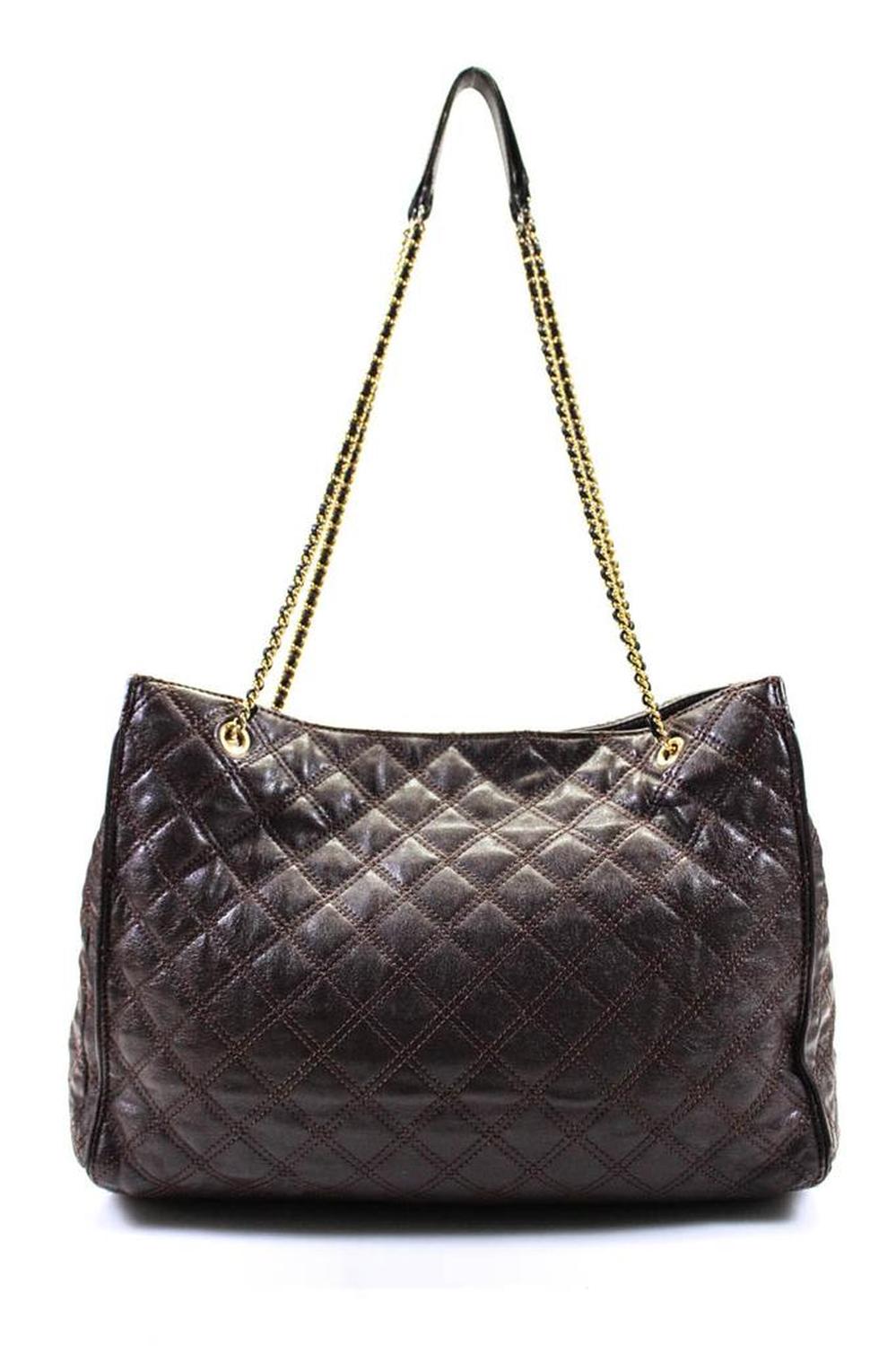 Marc Jacobs Womens Leather Quilted Texture Gold Tone Shoulder Handbag Brown