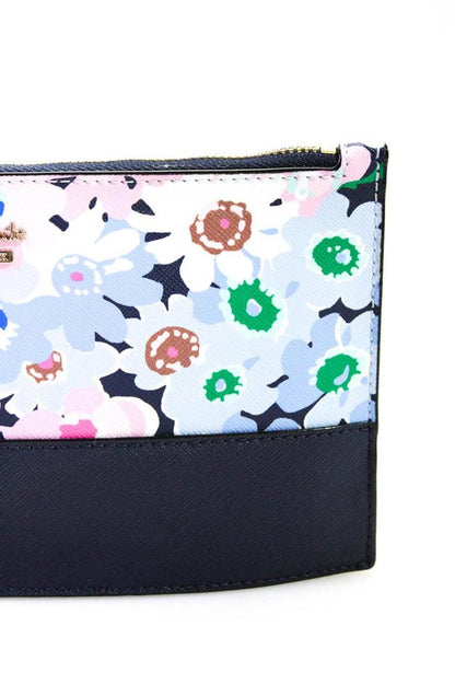 Kate Spade New York Women's Leather Trim Floral Print Zip Wristlet Blue Pink