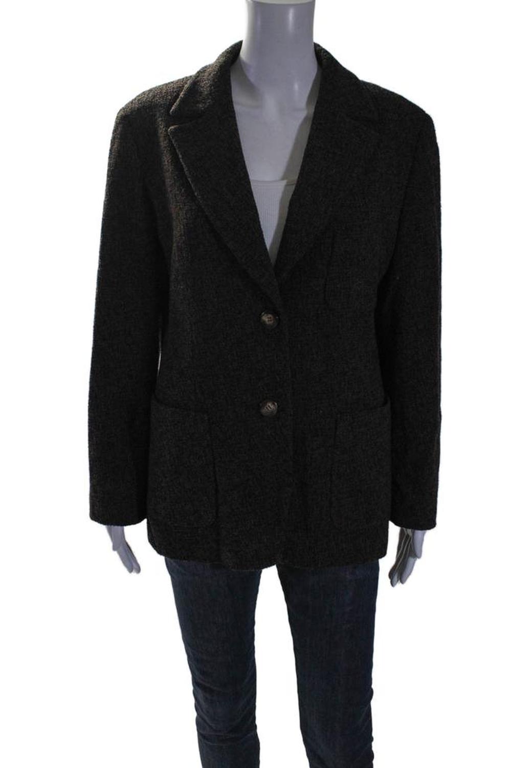 Women's Collared Long Sleeves Line Two Button Blazer Brown