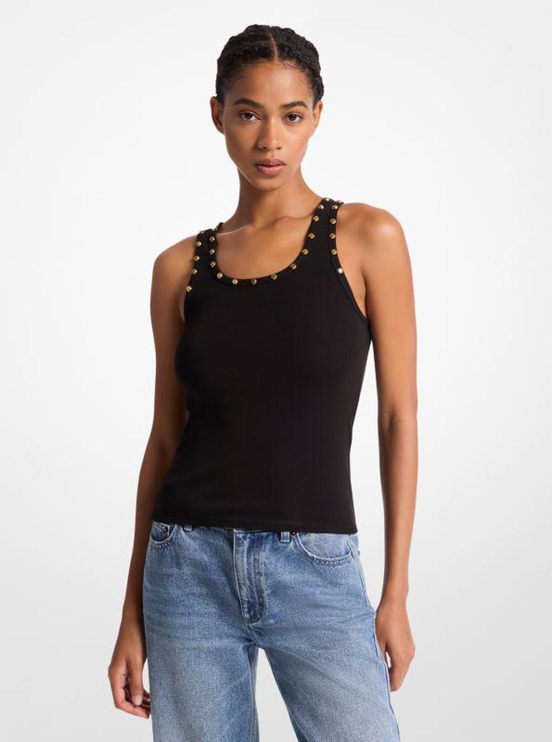 Studded Stretch Cotton Blend Tank Top