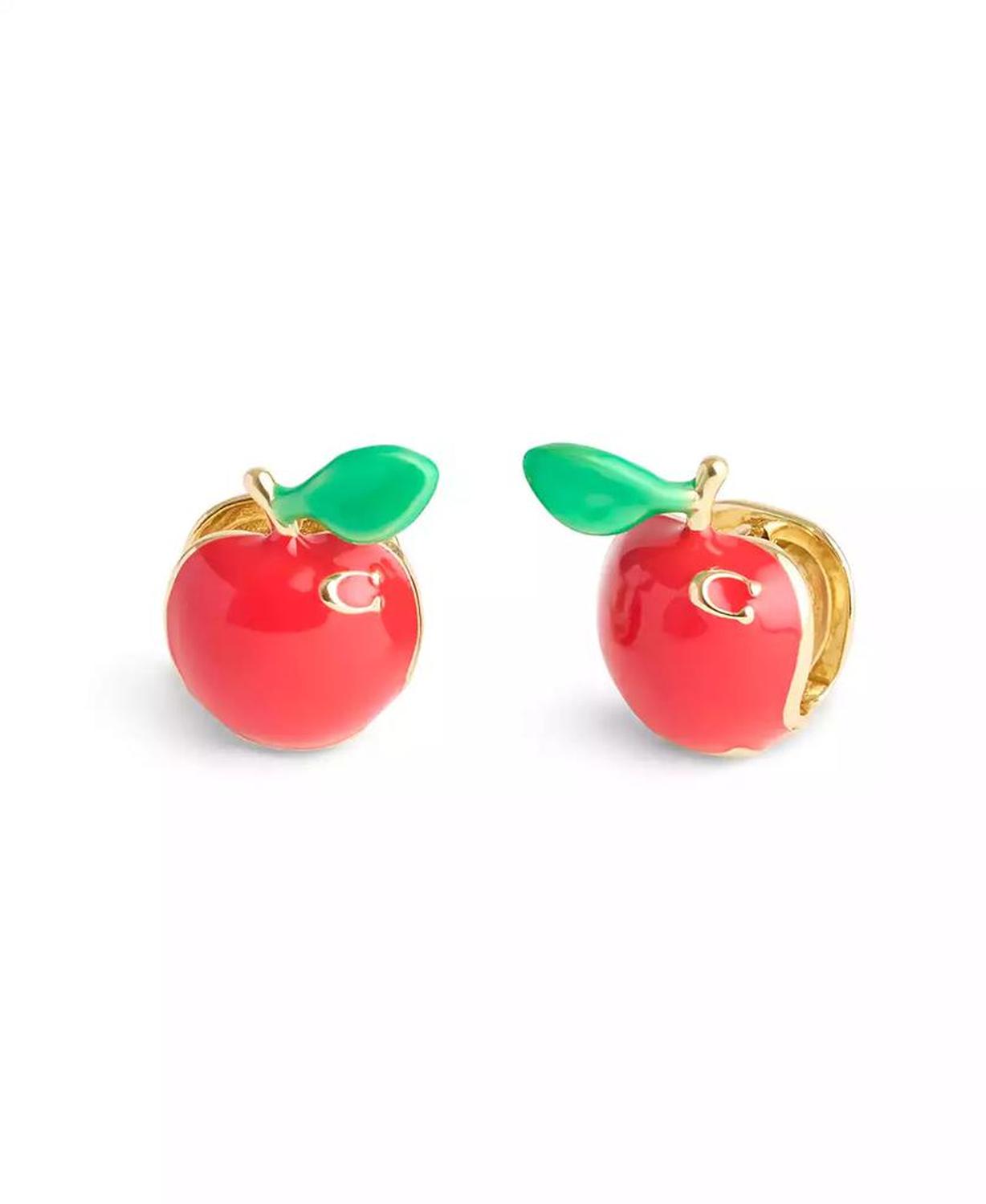 Red Enamel Vintage Charms Signature Apple Huggie Earrings