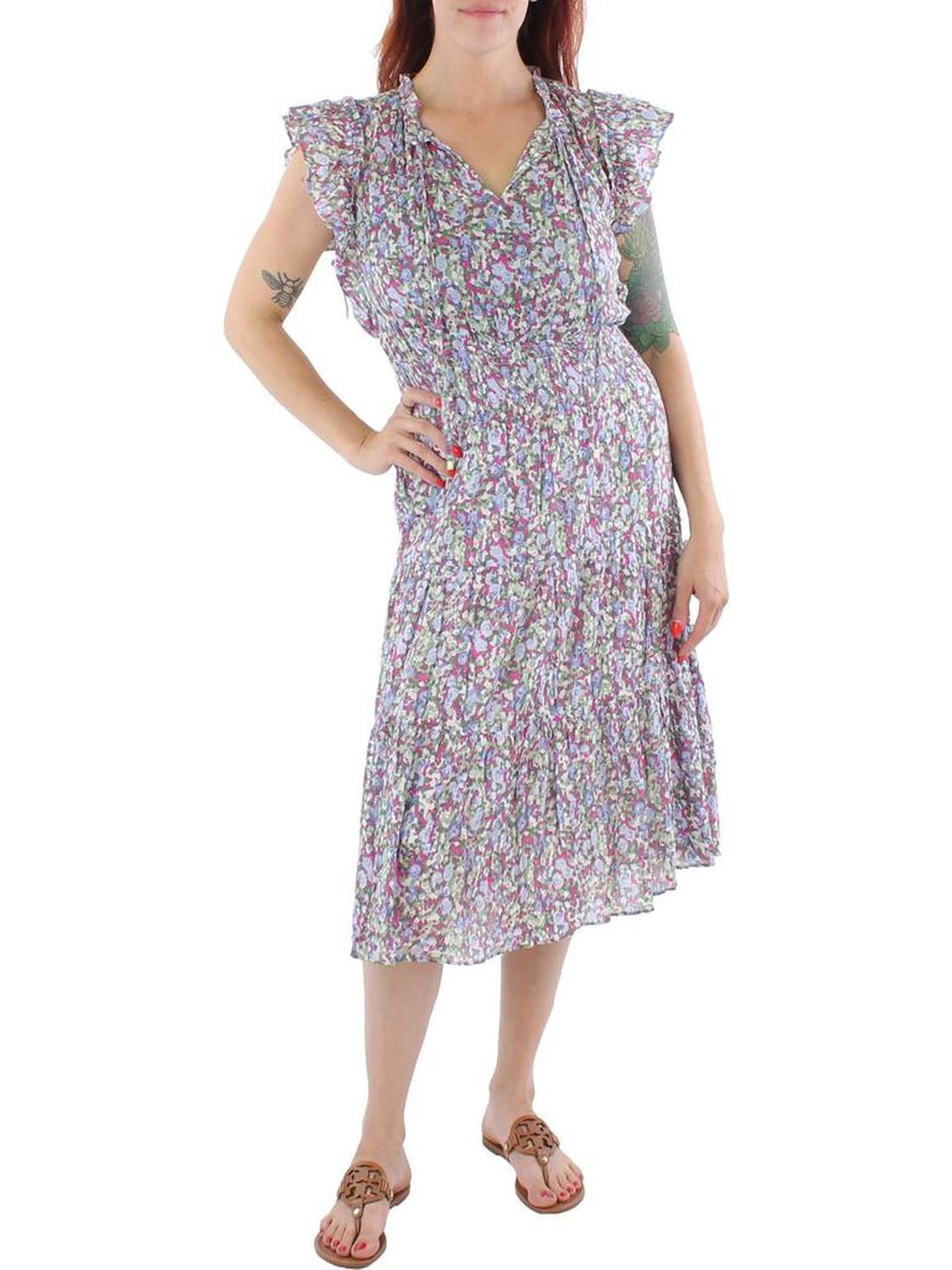 Womens Cotton Tiered Midi Dress