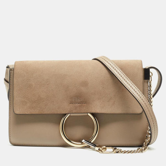 Chloe Taupe Leather And Suede Small Faye Shoulder Bag