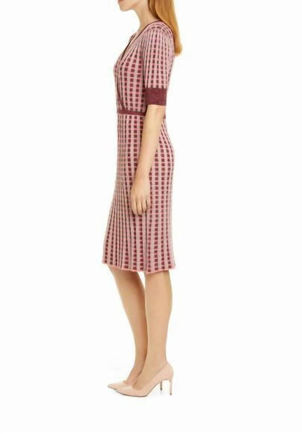 Plaid Faux Wrap Knit Dress In Multicolor