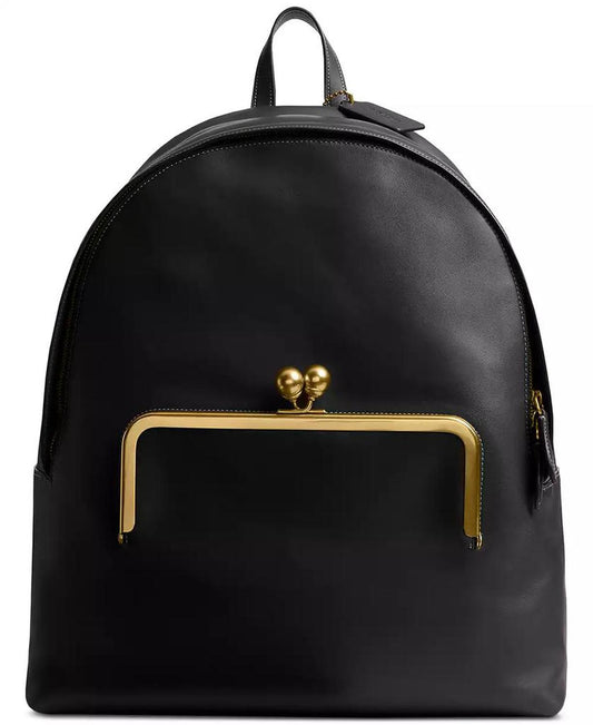 Leather Kisslock Large Frame Backpack