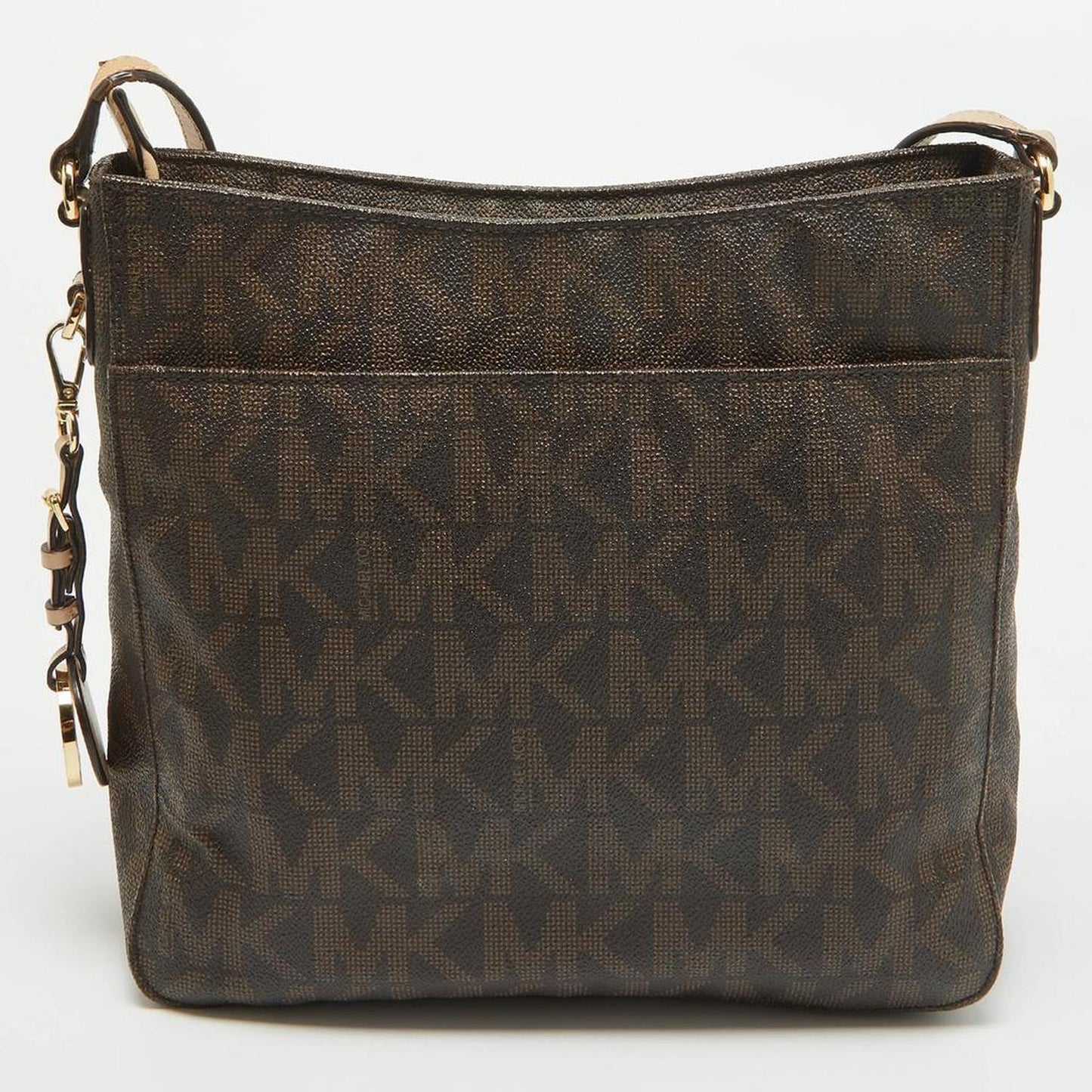 Michael Kors Brown/beige Sigature Coated Canvas And Leather Jet Set Travel Messenger Bag