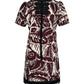 Tropical Print Shift Dress in Maroon Cotton