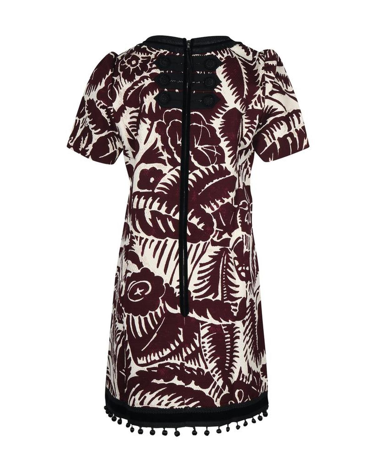 Tropical Print Shift Dress in Maroon Cotton