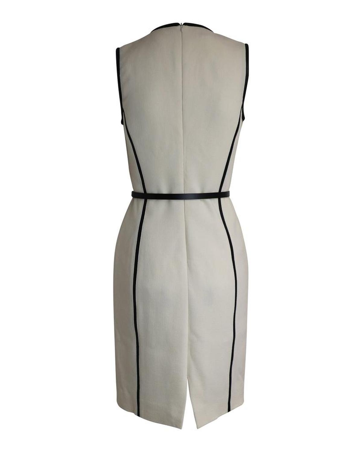 Michael Kors Leather Trimed Knee Length Dress in White Wool