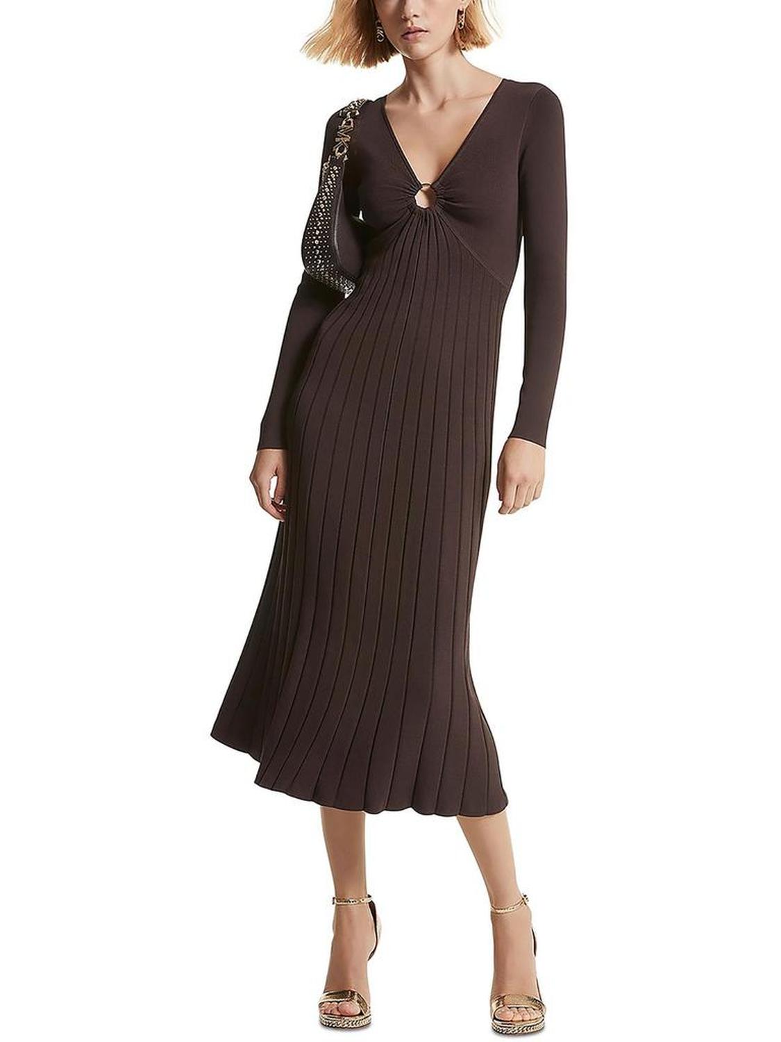 Womens Knit Ribbed Midi Dress