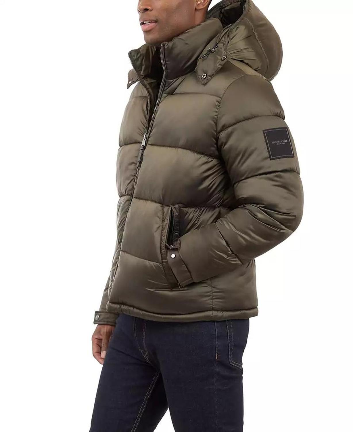 Men's Heavyweight Metallic Finish Hooded Puffer Jacket