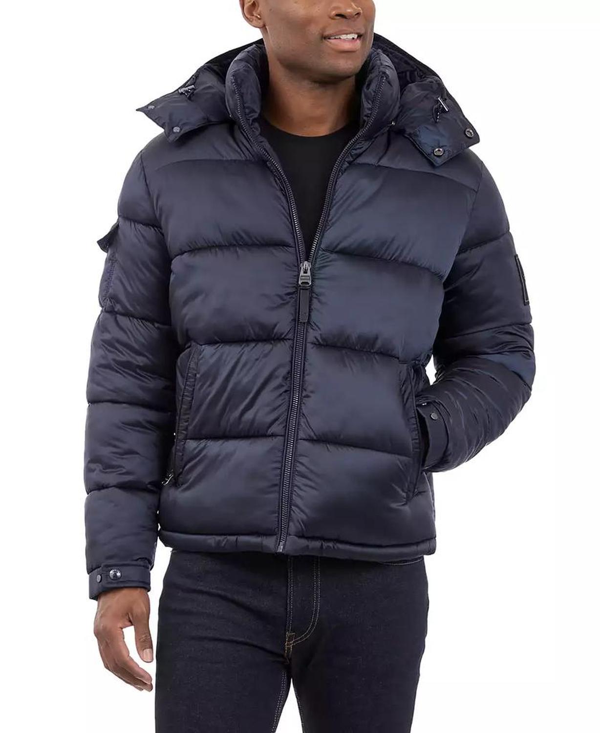 Men's Heavyweight Metallic Finish Hooded Puffer Jacket