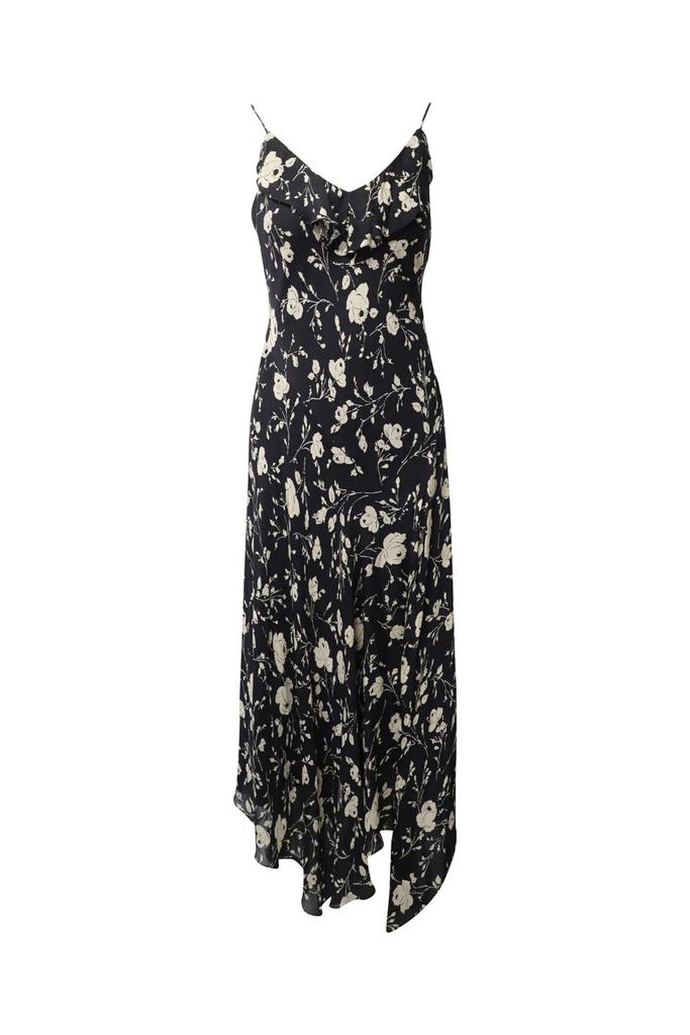 Polo by Ralph Lauren Spaghetti-strap Floral-print Maxi Day Dress in Black Mulberry Silk