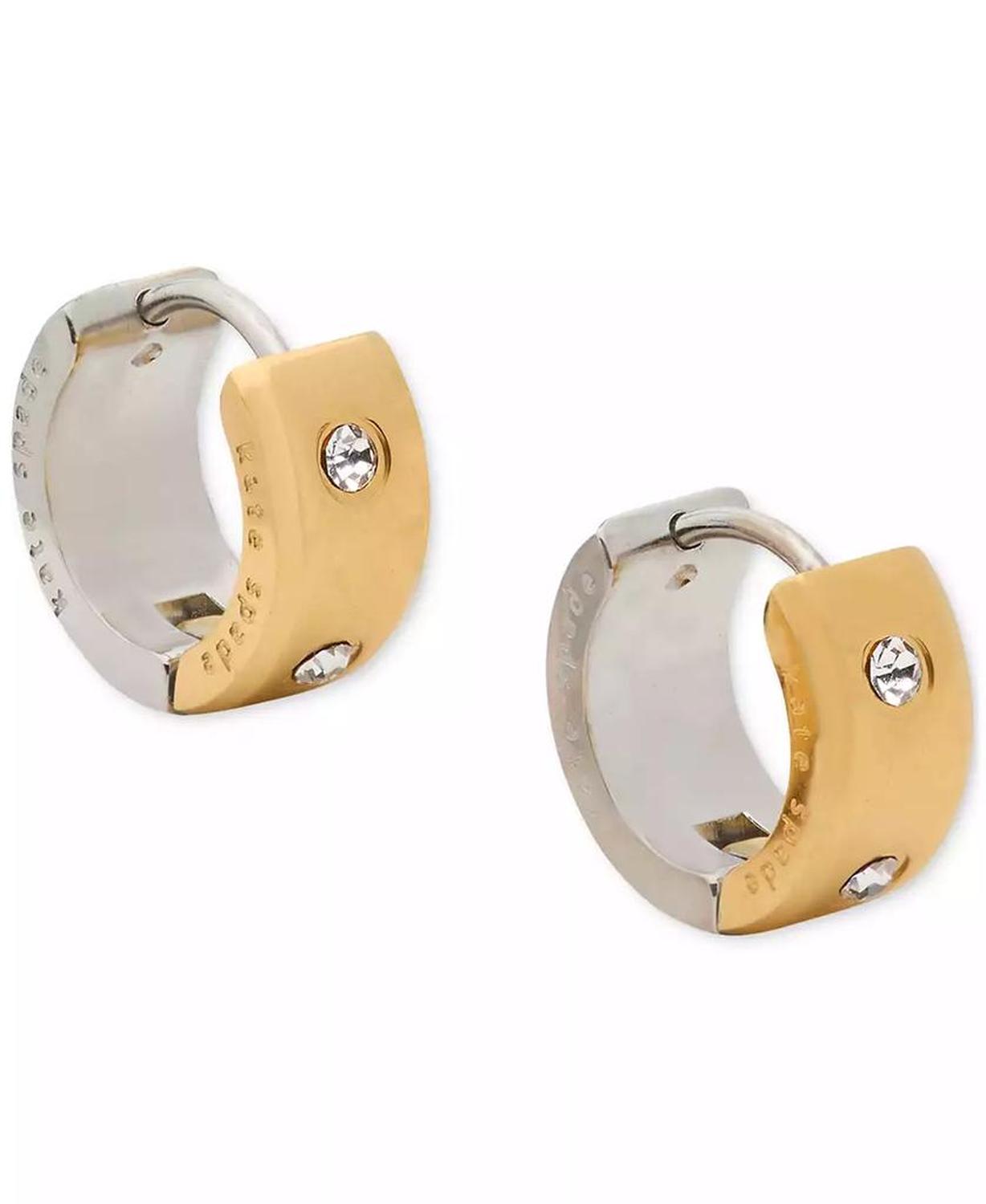 Two-Tone Set In Stone Chunky Huggie Hoop Earrings