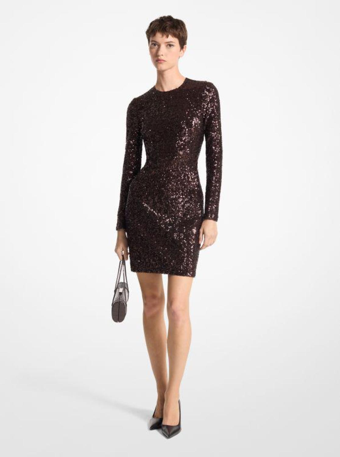 Sequined Long-Sleeve Sheath Dress