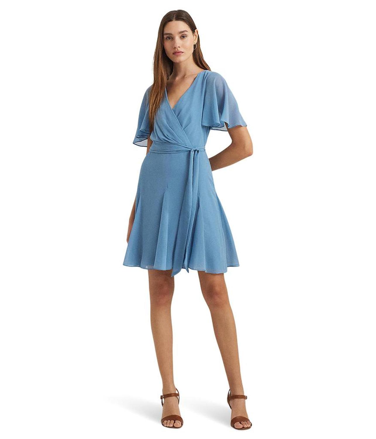 Crinkle Georgette Surplice Dress