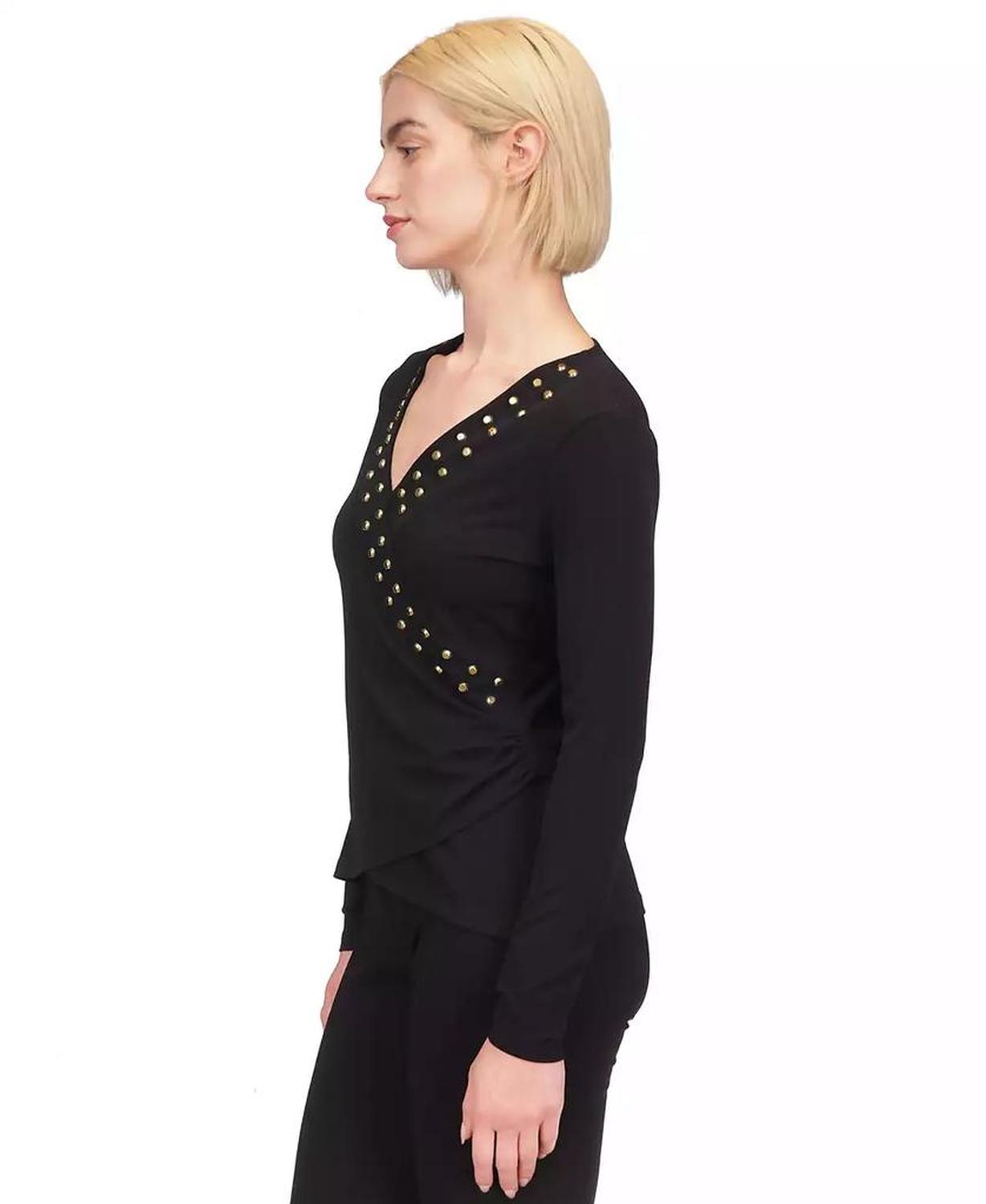 MICHAEL Women's Astor Studded Faux-Wrap Top