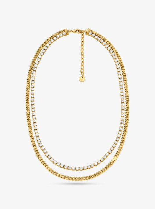 Precious Metal-Plated Brass Double Chain Tennis Necklace