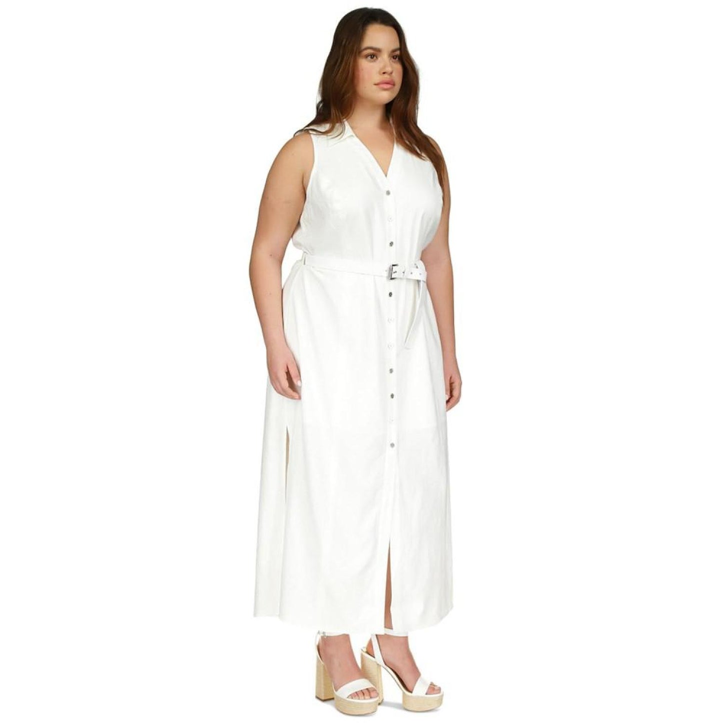 Plus Size Belted Sleeveless Maxi Dress