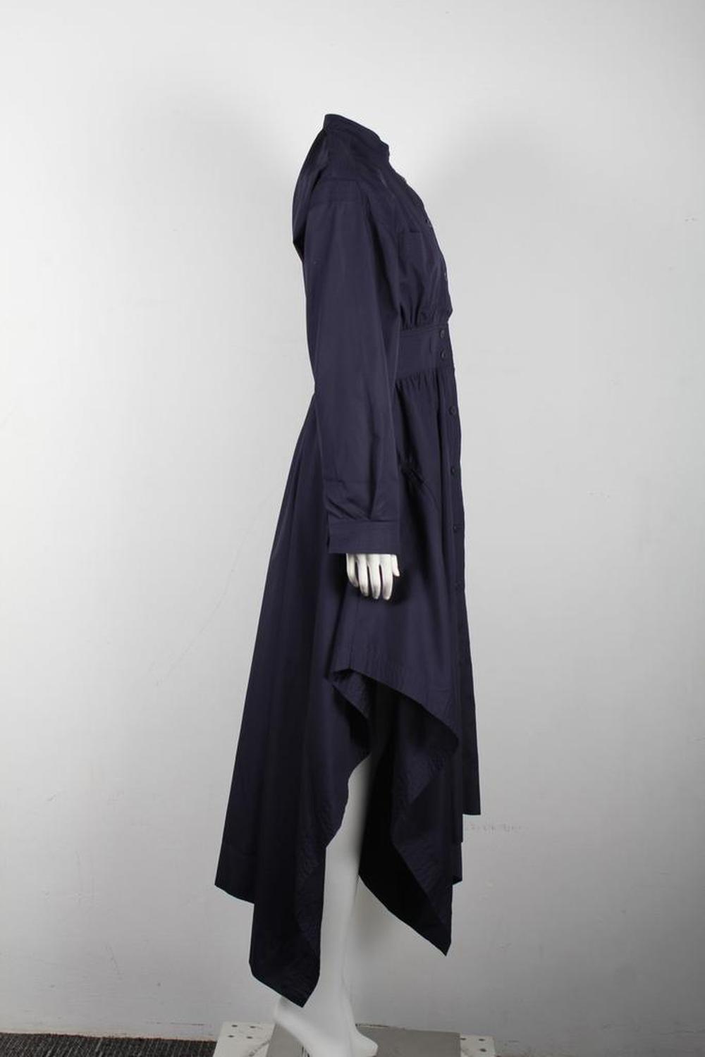 Sportmax Asymmetric Long Sleeve Midi Dress in Navy Blue Cotton