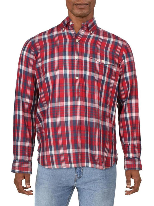 Mens Cotton Plaid Button-Down Shirt