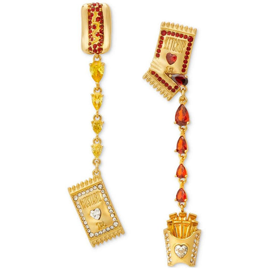 Gold-Tone Ketchup Packet, Fries & Hot Dog Mismatch Linear Drop Earrings