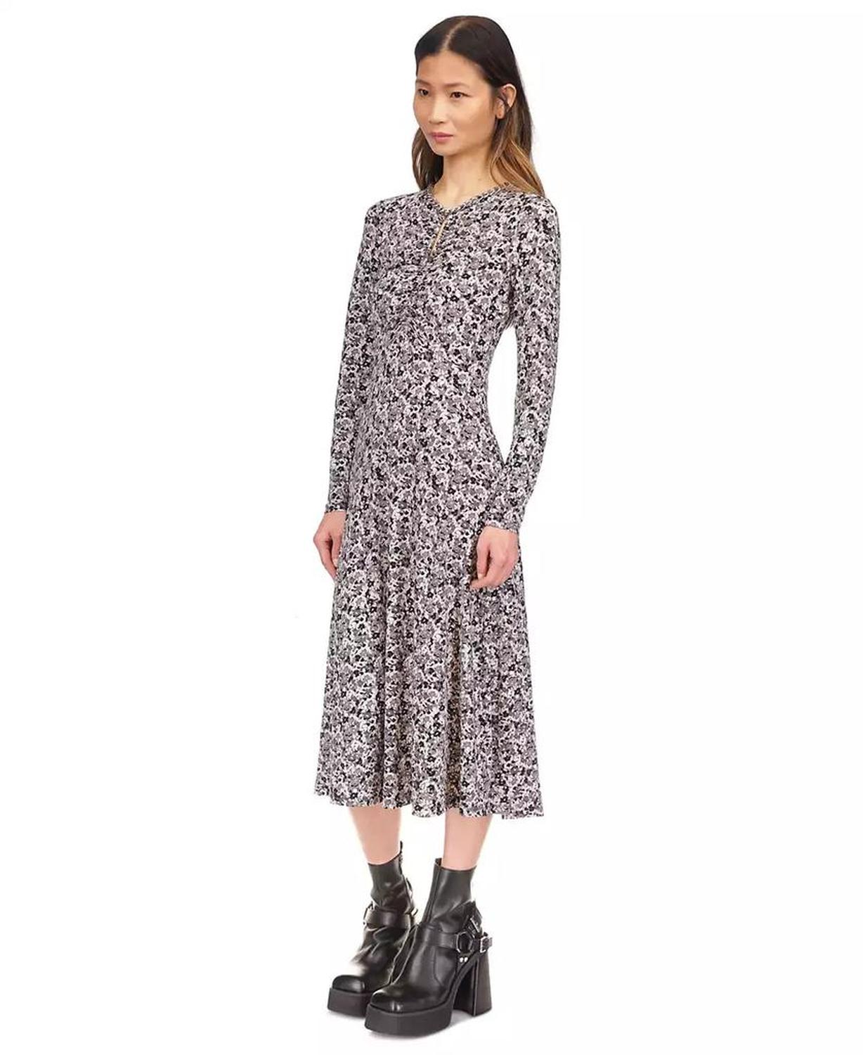 MICHAEL Chain-Neck Keyhole Printed Dress