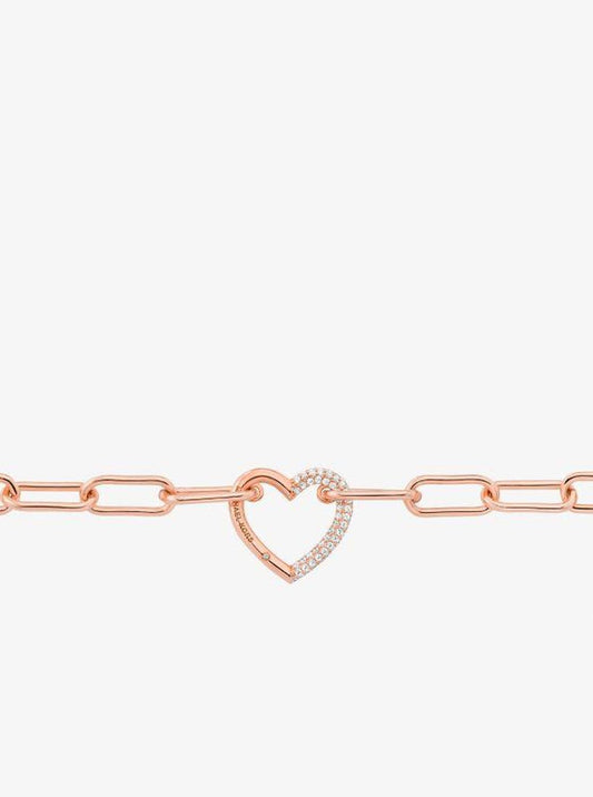 Pavé Heart Curb-Link Necklace