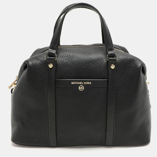 Black Leather Medium Beck Satchel